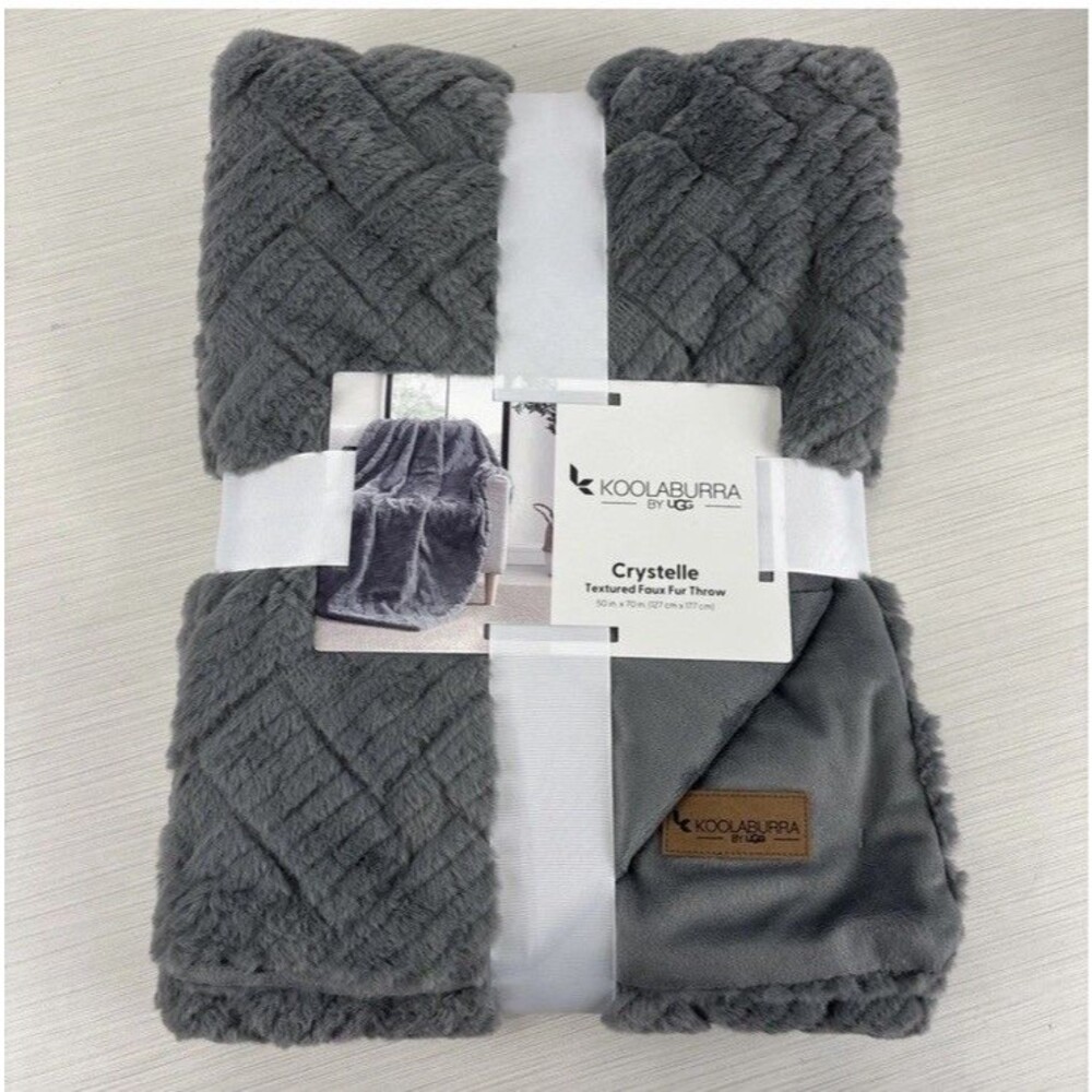 Koolaburra by UGG Crystelle Textured Faux Fur Throw Gray Plush Blanket